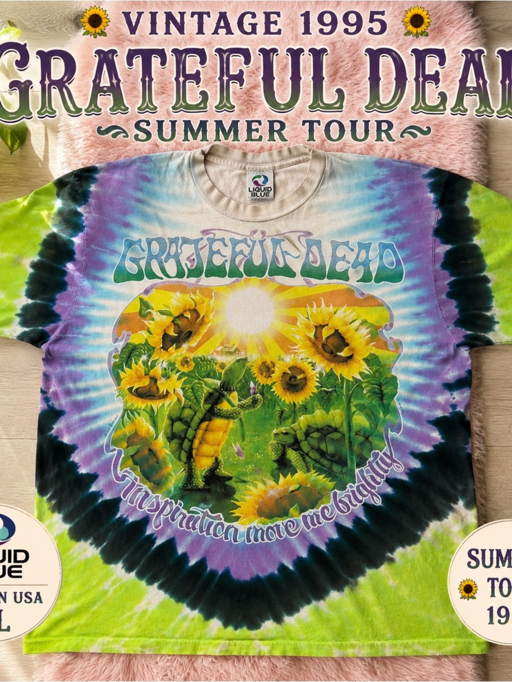 Grateful Dead Tie-Dye Sunflower & Turtle Graphic Tee - Green/Purple/Blue